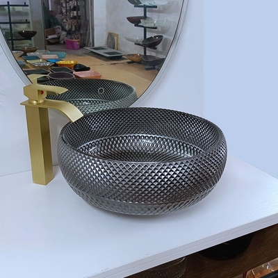 180mm włoski design srebrna umywalka łazienkowa okrągła niebieska umywalka nablatowa
