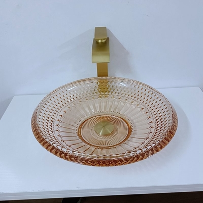 Okrągła umywalka Miska Szkło kryształowe Bursztynowy kolor Łazienka L450 * W450 * H120mm