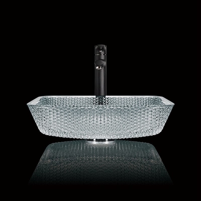 Umywalki nablatowe o długości 400 mm Crystal Clear Glass Vessel Diamond Square