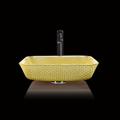Chromowane umywalki nablatowe Kwadratowe szklane naczynia Crystal Luxury Gold Color