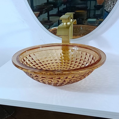 Vanity Artystyczna Okrągła Umywalka Miska Włoski Design Amber Glass Vessel Sink