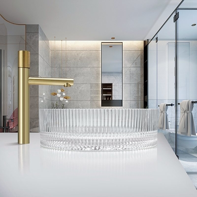 Umywalka z przezroczystego szkła w kształcie cylindra Restauracja Crystal 15,5&quot; Zlewozmywaki nablatowe na blat