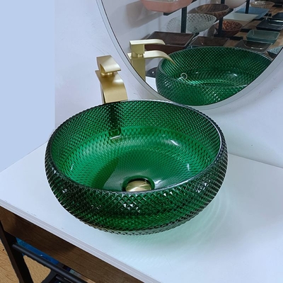 Umywalki z zielonego szkła Vanity Diamond Mordern Round Łazienka