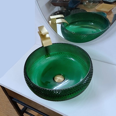Umywalki z zielonego szkła Vanity Diamond Mordern Round Łazienka