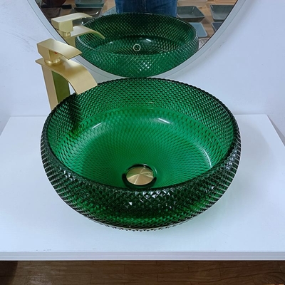 Umywalki z zielonego szkła Vanity Diamond Mordern Round Łazienka