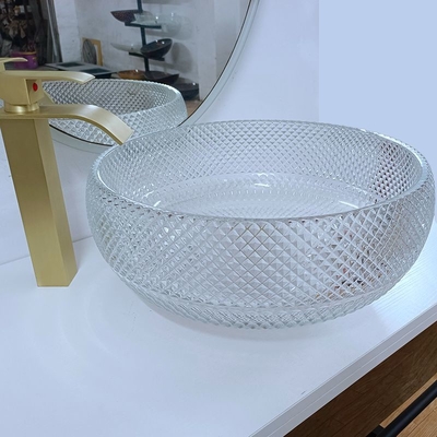 Umywalki z przezroczystego szkła Crystal Round Artystyczny 10-calowy blat zlewu na naczynia