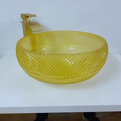 17,7-calowy żółty zlew łazienkowy w stylu miski 180mm 12mm Okrągły kryształ