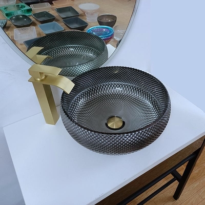 180mm włoski design srebrna umywalka łazienkowa okrągła niebieska umywalka nablatowa