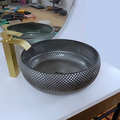 180mm włoski design srebrna umywalka łazienkowa okrągła niebieska umywalka nablatowa