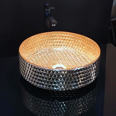 Okrągła umywalka łazienkowa Chromowane złoto w kształcie diamentu Szkło kryształowe