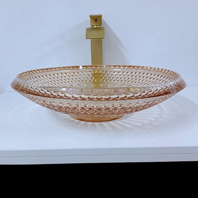 Okrągła umywalka Miska Szkło kryształowe Bursztynowy kolor Łazienka L450 * W450 * H120mm