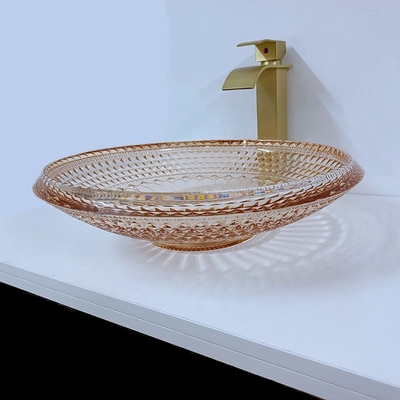 Okrągła umywalka Miska Szkło kryształowe Bursztynowy kolor Łazienka L450 * W450 * H120mm