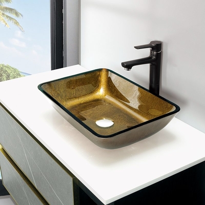 Łazienka Prostokątne ręcznie robione umywalki Miedziane złoto Top Mount Vessel Sink
