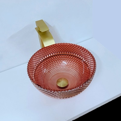 Shinning Glass Rose Gold Vessel Sink Square nad blatem galwanizowanym