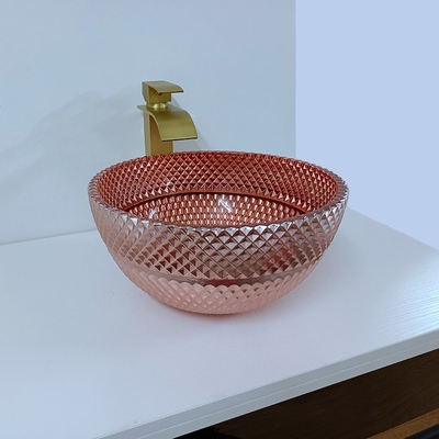 Shinning Glass Rose Gold Vessel Sink Square nad blatem galwanizowanym
