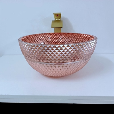 Shinning Glass Rose Gold Vessel Sink Square nad blatem galwanizowanym