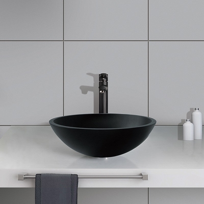 Hotel Acid Matt Black Basin Round Łazienka Szkło Anti Rust Finish