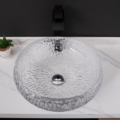 Kształt kuli Okrągła miska Łazienka Umywalka Naczynie 170mm Crystal Clear Blat Mounted