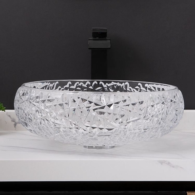 Kształt kuli Okrągła miska Łazienka Umywalka Naczynie 170mm Crystal Clear Blat Mounted