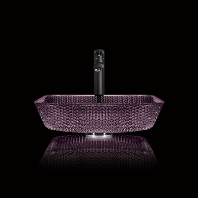 Gładkie umywalki nablatowe Diamond Purple Crystal 12mm Square Glass Umywalki łazienkowe