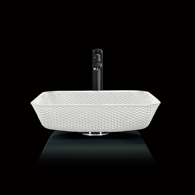 12mm Umywalki nablatowe Crystal Square Vessel Łazienka Odporna na zarysowania Biały