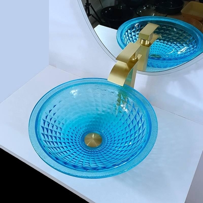 Artystyczne niebieskie umywalki łazienkowe Ocean Crystal Round Shape Vanity Sink
