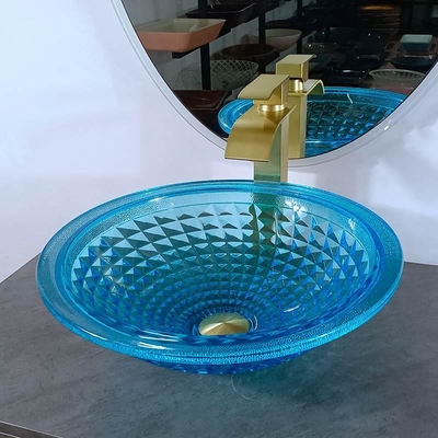 Artystyczne niebieskie umywalki łazienkowe Ocean Crystal Round Shape Vanity Sink