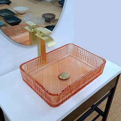 Crystal Vanity Top Umywalka szklana prostokątna pomarańczowa L445 * W330 * H105mm Grubość 12mm