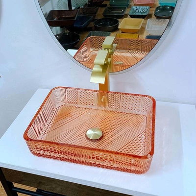 Crystal Vanity Top Umywalka szklana prostokątna pomarańczowa L445 * W330 * H105mm Grubość 12mm