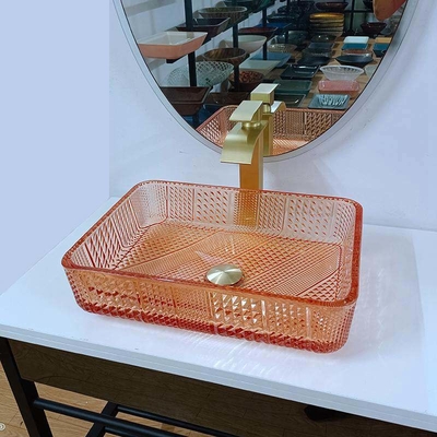 Crystal Vanity Top Umywalka szklana prostokątna pomarańczowa L445 * W330 * H105mm Grubość 12mm