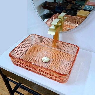 Crystal Vanity Top Umywalka szklana prostokątna pomarańczowa L445 * W330 * H105mm Grubość 12mm