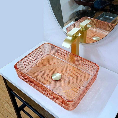 Crystal Vanity Top Umywalka szklana prostokątna pomarańczowa L445 * W330 * H105mm Grubość 12mm