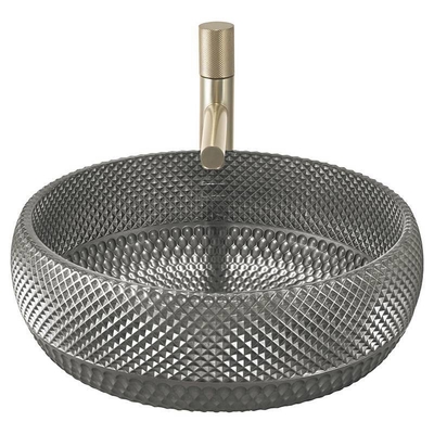 12mm Thickness Crystal Glass Vessel Basins In Dark Gray Color For Office Art Deco Round Shape