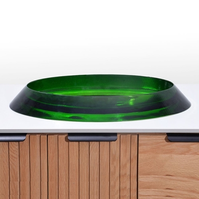 Pół-wbudowane owalne szklane zbiorniki naczynia szklane Green Glass Bowl Sink