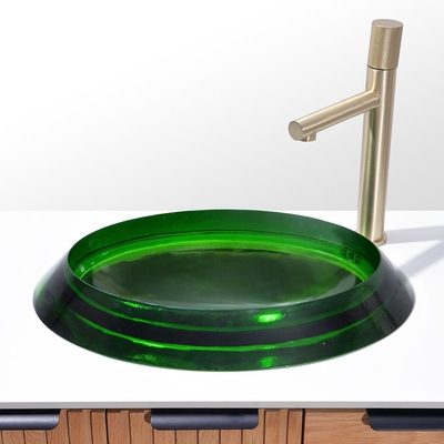Pół-wbudowane owalne szklane zbiorniki naczynia szklane Green Glass Bowl Sink
