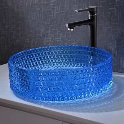 Okrągła umywalka łazienkowa 120 mm Rodzaj szkła Niebieski kolor Kryształowy diament