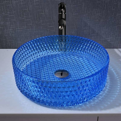 Okrągła umywalka łazienkowa 120 mm Rodzaj szkła Niebieski kolor Kryształowy diament